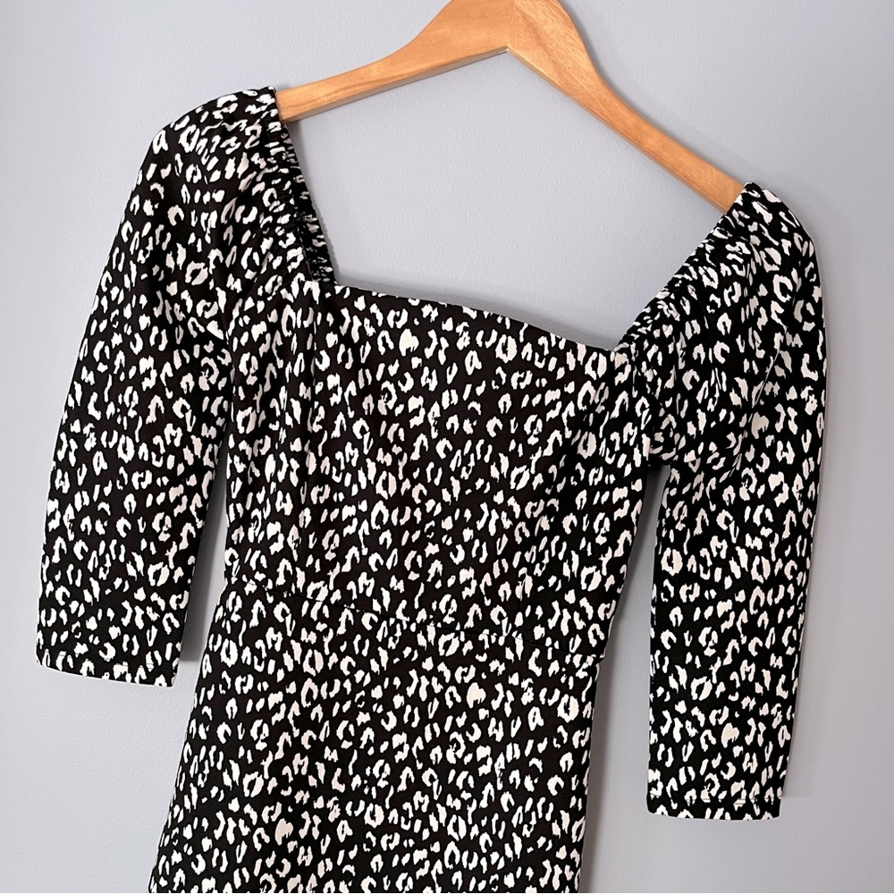 LEITH Square Neck Animal Print Mini Dress - Black & White